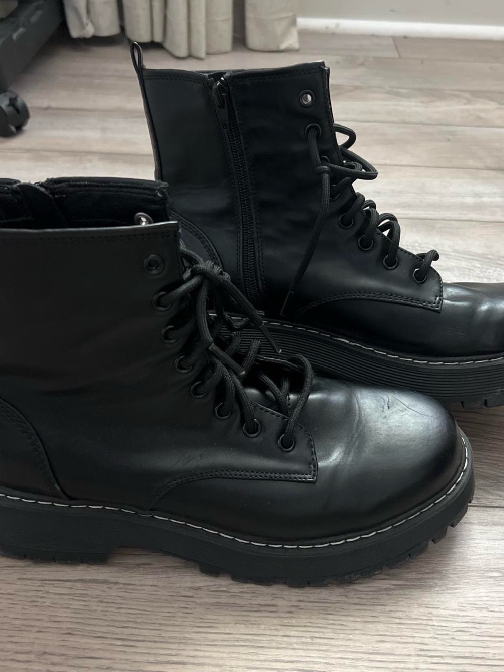 Black Lace-Up Combat Boots - Women's Chunky Platform